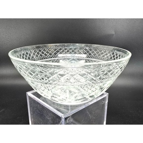 Vintage Cut Glass Serving Bowl With Intricate Diamond & Starburst Pattern JJ3815 - Picture 2 of 10